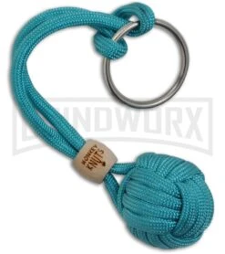 Monkey Knuts Knut Buster Neon Turquoise Keychain Lanyard W/ Wooden Barrel
